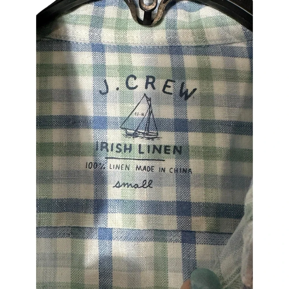 J. Crew Classic 100%‎ Irish Linen Gingham Plaid Check Shirt Men's Sz Small #A1-7